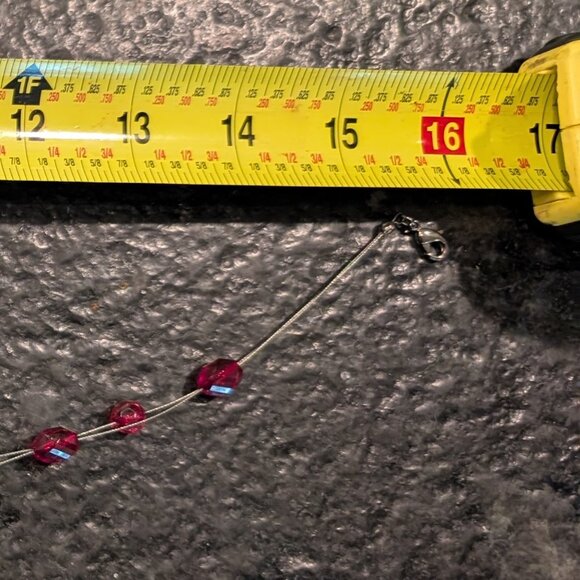 Faux Red Gemstone Garnet Pendant Necklace 16" Long, Wire - Picture 6 of 6